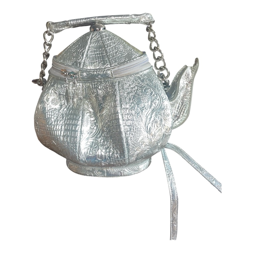 Amliya Women’s Teapot Novelty Handbag silver Premium Glittery Pu Leather